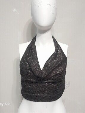 Ripe Black Sparkle Halter Cowl Crop Top